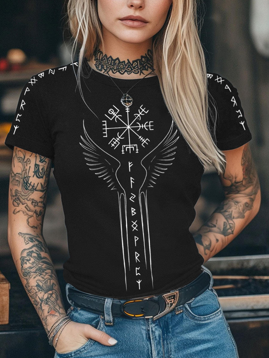 Frauen Wikinger inspirierte Print Kurzarm T-Shirt