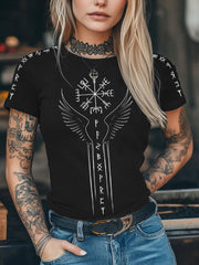 Frauen Wikinger inspirierte Print Kurzarm T-Shirt