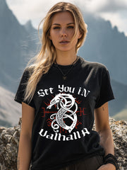 Viking inspirierter Print Vintage T-Shirt für Frauen