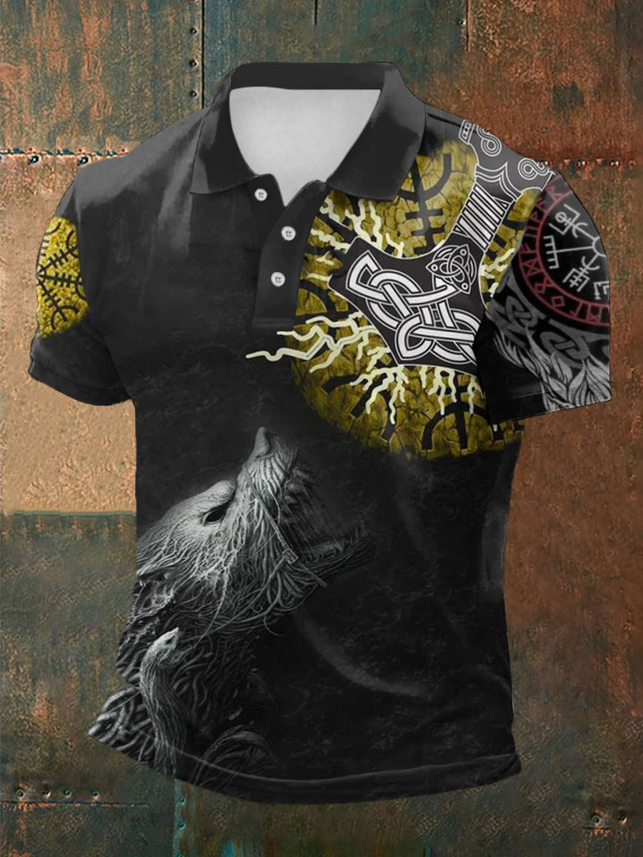 Herren Viking Print Kurzarm Hemd