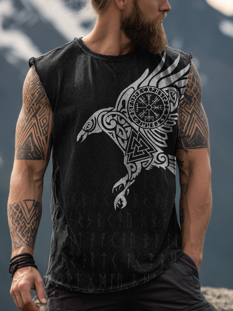 Herren Viking inspirierte Print gewaschene Tank Top