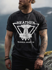 Wikinger inspirierte Druck gewaschene T-Shirt für Männer