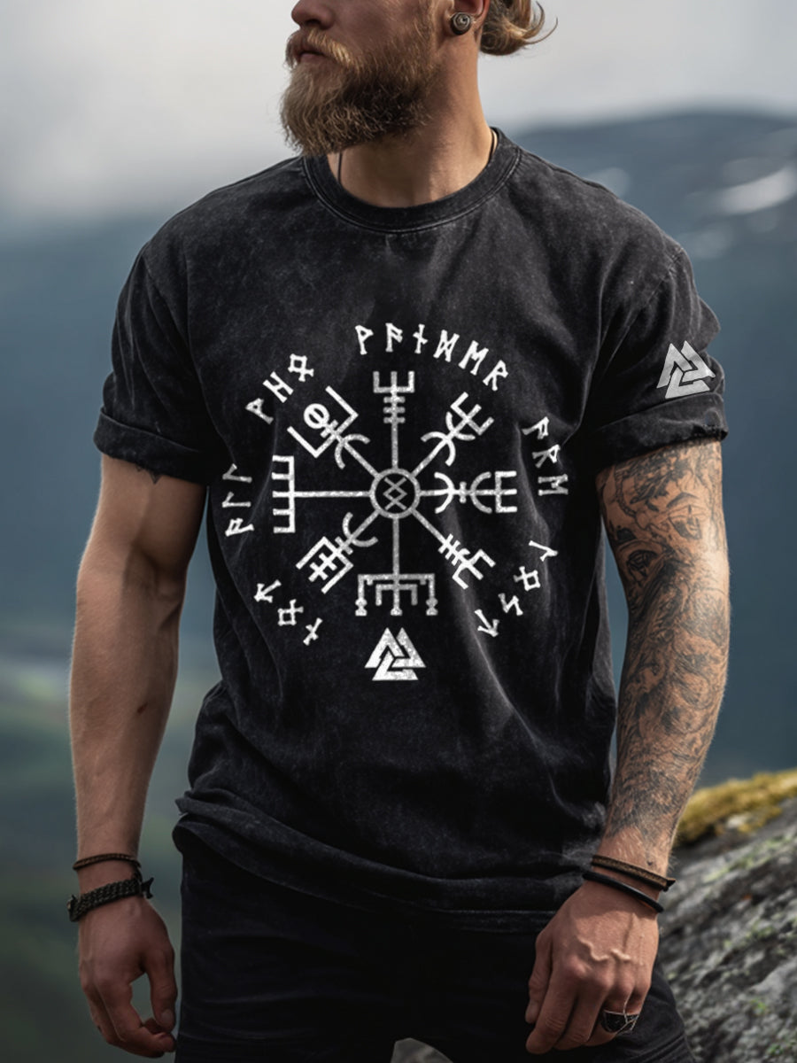 Wikinger inspirierte Druck gewaschene T-Shirt für Männer