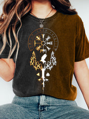 Frauen Viking inspirierte Print Kontrast farbe T-Shirt