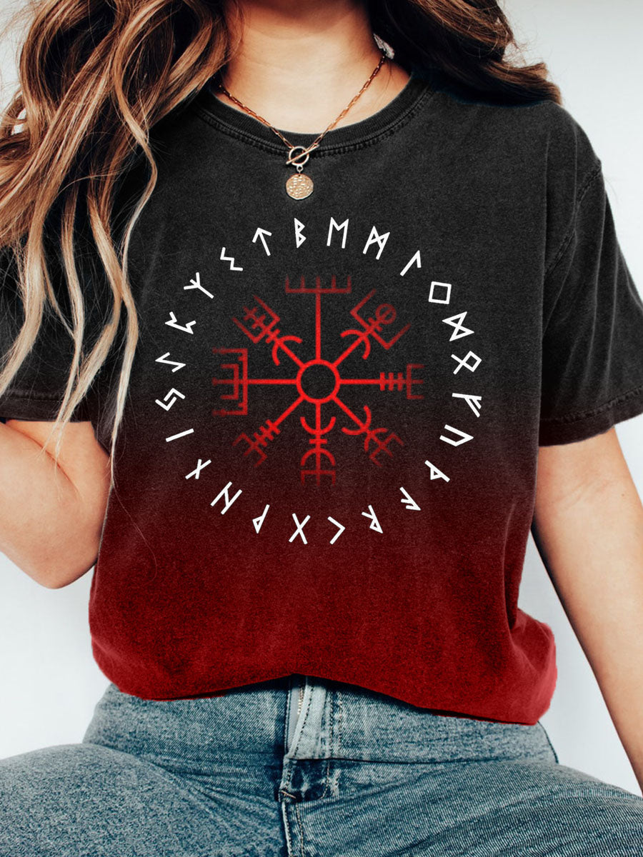 Frauen Viking Symbol Print Kontrast farbe T-Shirt