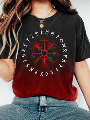 Frauen Viking Symbol Print Kontrast farbe T-Shirt
