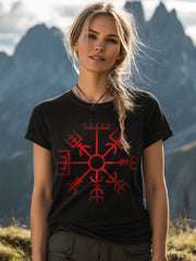 Frauen Viking Symbol Print gewaschen T-Shirt