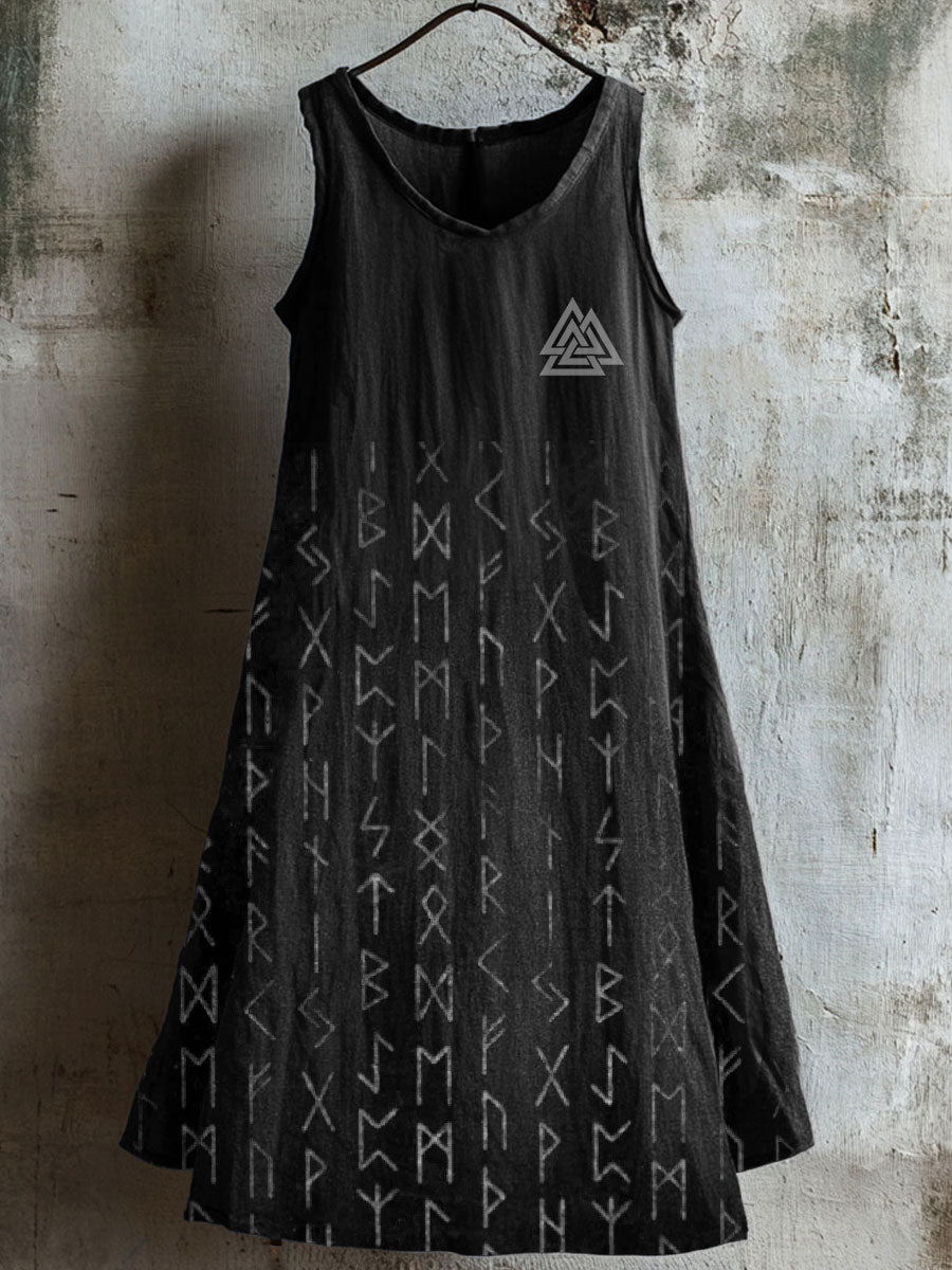 Damen Viking Symbol Print Leinen kleid