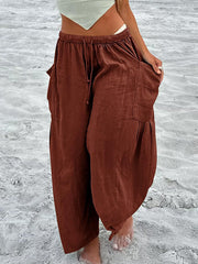 Einfache einfarbige Leinen hosen für Damen
