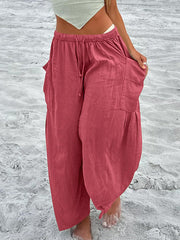 Einfache einfarbige Leinen hosen für Damen