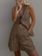 Damen-Shorts aus Baumwolle und Leinen, einfarbig