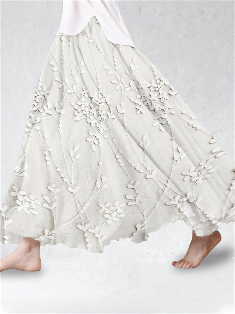 Eleganter, mit Blumen bestickten Leinen rock für Damen