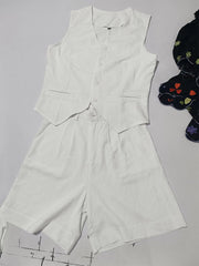 Damen Sommer Weste aus Baumwolle und Leinen Freizeit shorts zweiteiliger Anzug
