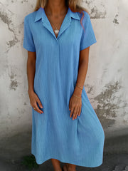 Damen Mode Einfaches Leinen Midi Kleid