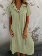 Damen Mode Einfaches Leinen Midi Kleid