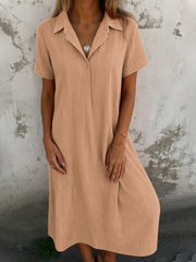 Damen Mode Einfaches Leinen Midi Kleid