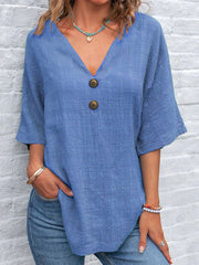 Bedrucktes V-Ausschnitt Revers knopf Vintage Lässiges Langarm-Shirt