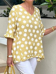 Damen Vintage Polka Dot Print Leinen hemd