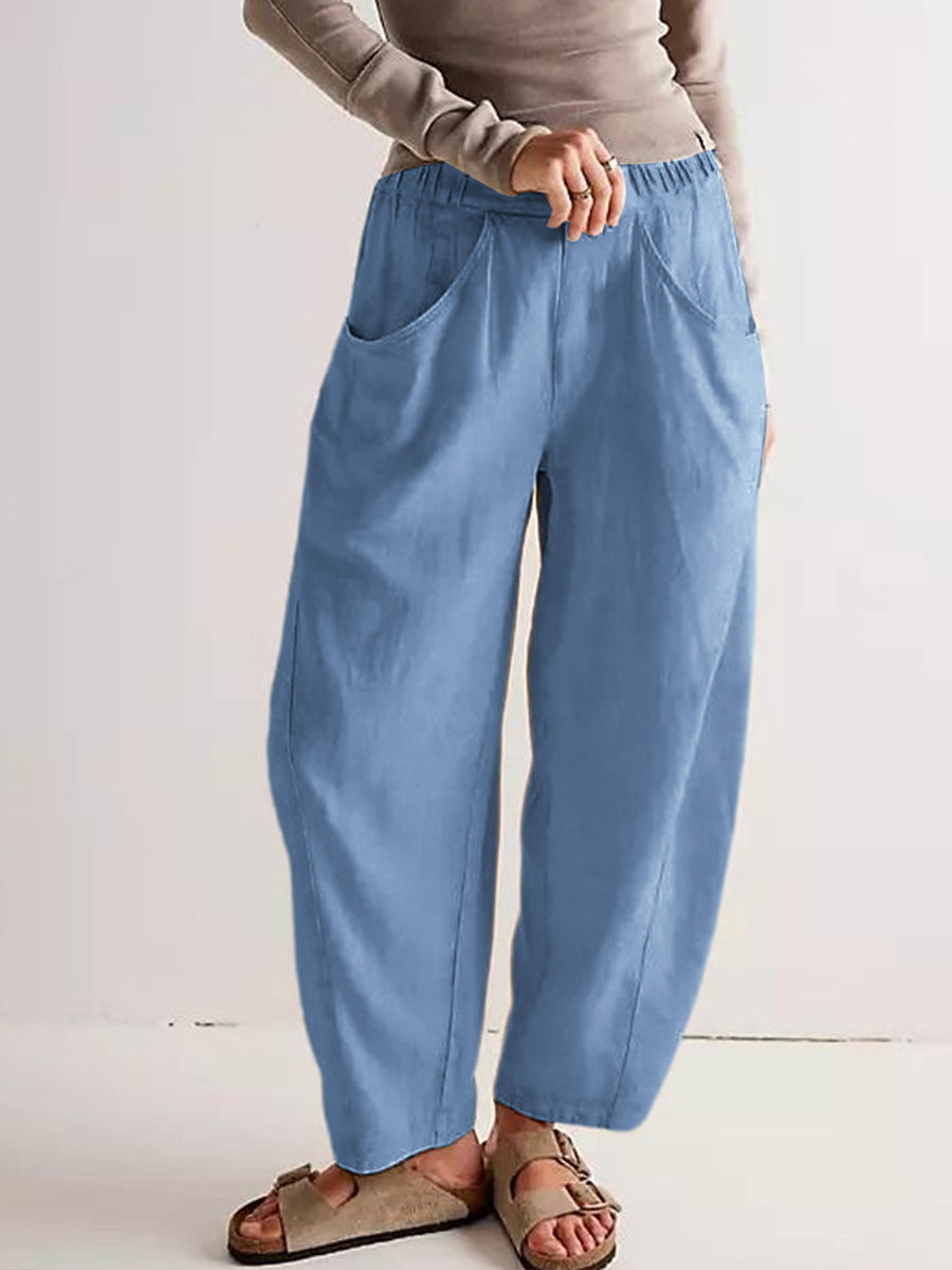Einfache einfarbige Leinen hosen für Damen