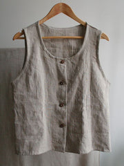 Damen Vintage Einfache Leinen weste