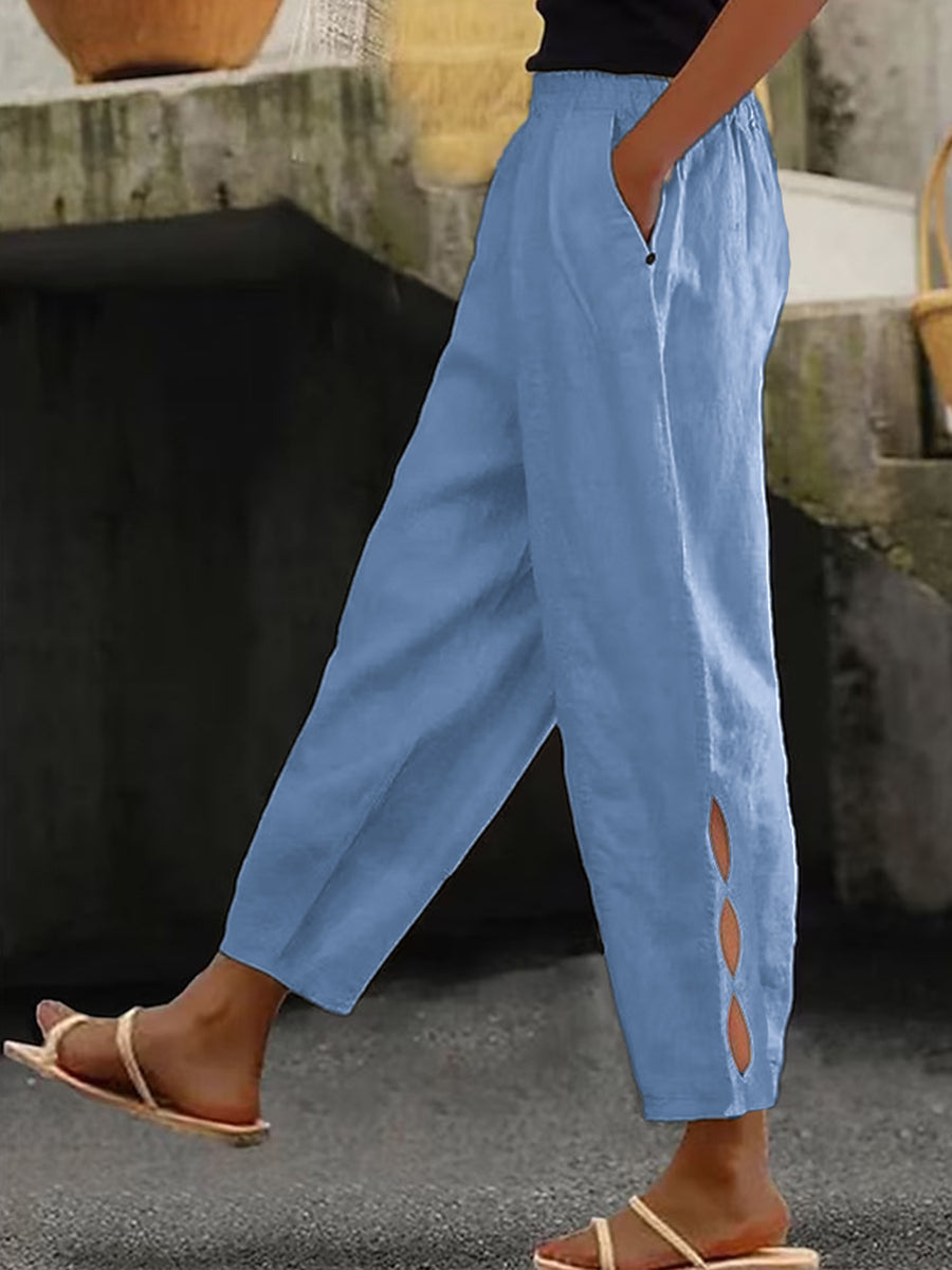 Einfache einfarbige Leinen hosen für Damen
