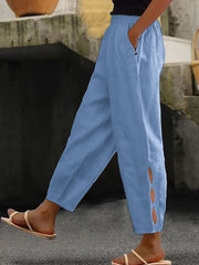 Einfache einfarbige Leinen hosen für Damen