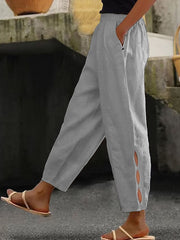 Einfache einfarbige Leinen hosen für Damen