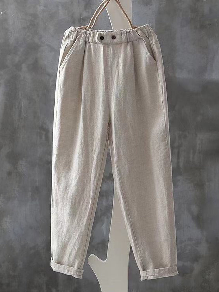 Damen Vintage einfache Leinen hosen