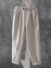 Damen Vintage einfache Leinen hosen