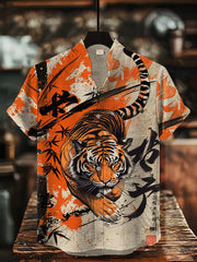 Herren Japanische Kunst Tiger Bedrucktes Hemd