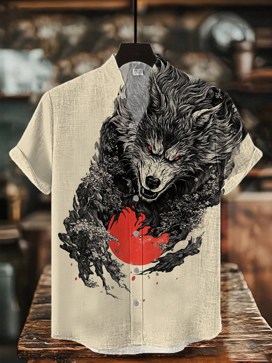 Herren-Kurzarm-Hemd mit japanischer Kunst