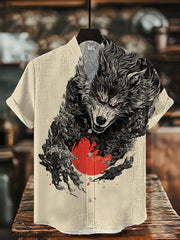 Herren-Kurzarm-Hemd mit japanischer Kunst