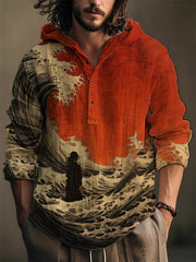 Japanische Männer Waves Kunstdruck Hoodie-Shirt
