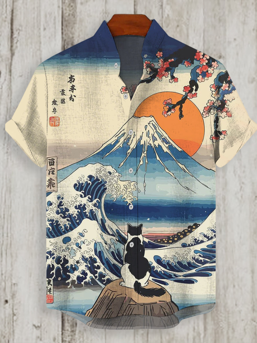 Japanische Männer Wellen Kunstdruck Shirt