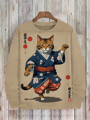 Herren Japanische Kunst Katze Bedrucktes Sweatshirt