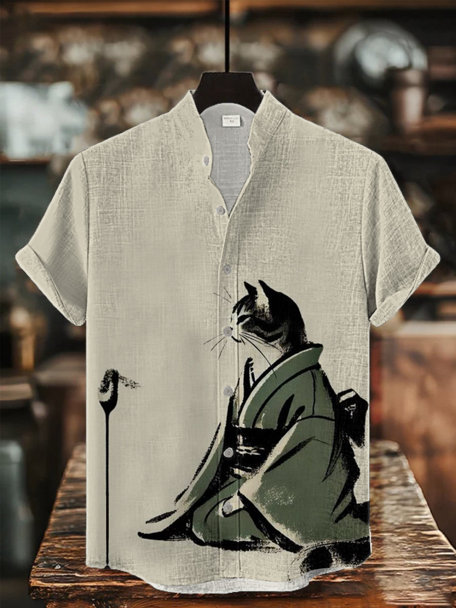 Herren-Kurzarm-Hemd mit japanischer Kunst