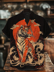 Herren Japanische Kunst Tiger Bedrucktes Hemd