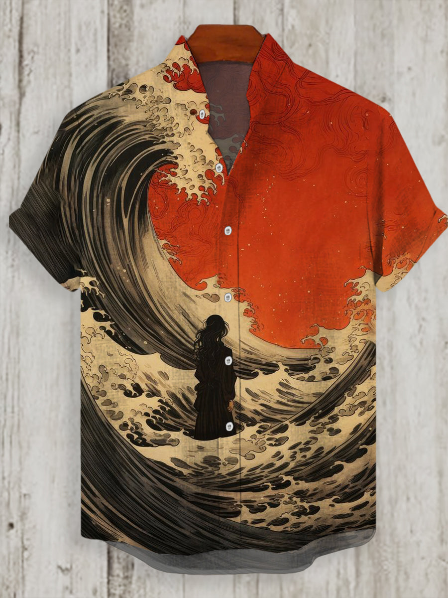Japanische Männer Wellen Kunstdruck Shirt