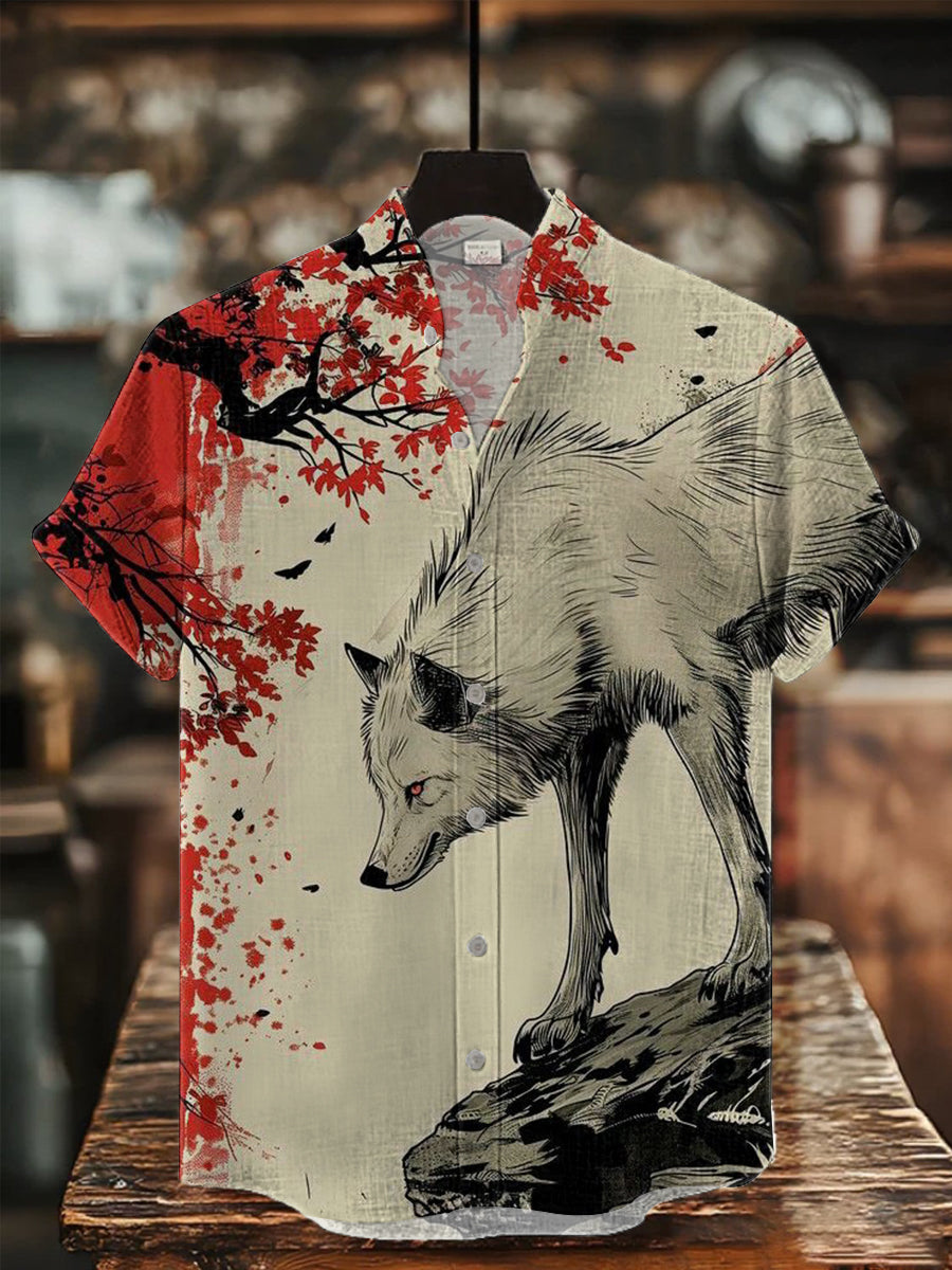 Herren-Kurzarm-Hemd mit japanischer Kunst