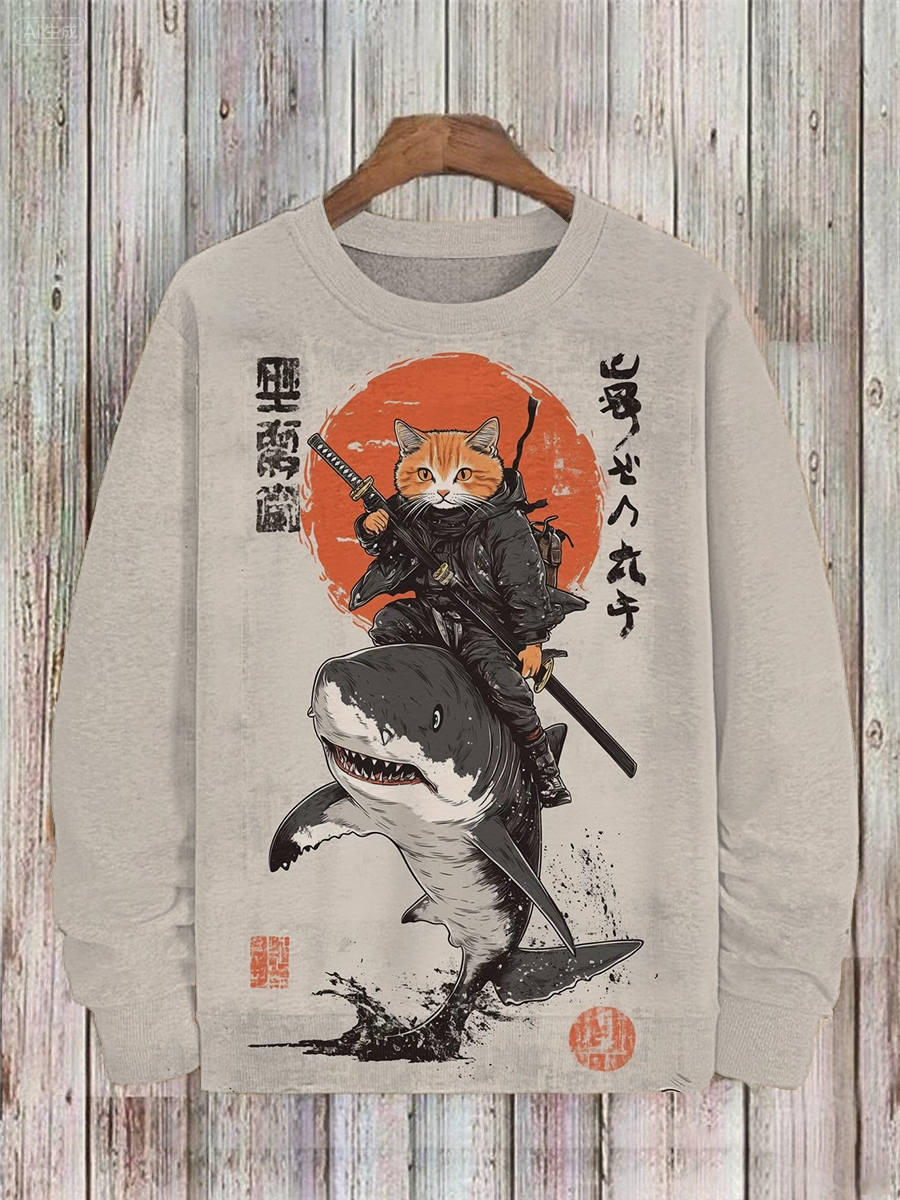 Herren Japanische Kunst Katze Bedrucktes Sweatshirt