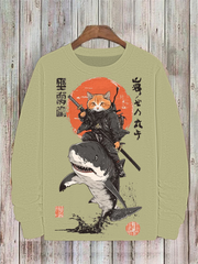 Herren Japanische Kunst Katze Bedrucktes Sweatshirt