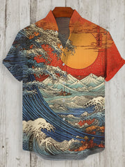 Japanische Männer Wellen Kunstdruck Shirt