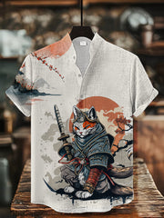 Herren-Kurzarm-Hemd mit japanischer Kunst