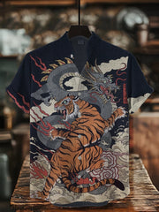 Herren Japanische Kunst Tiger Bedrucktes Hemd