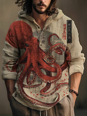 Herren Japanische Kunst Octopus Bedrucktes Hemd