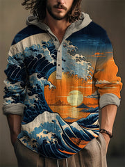 Japanische Männer Waves Kunstdruck Hoodie-Shirt