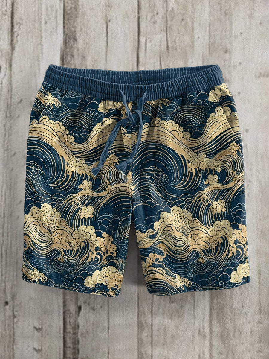 Herren Japaness Waves Kunstdruck Hosen Shorts