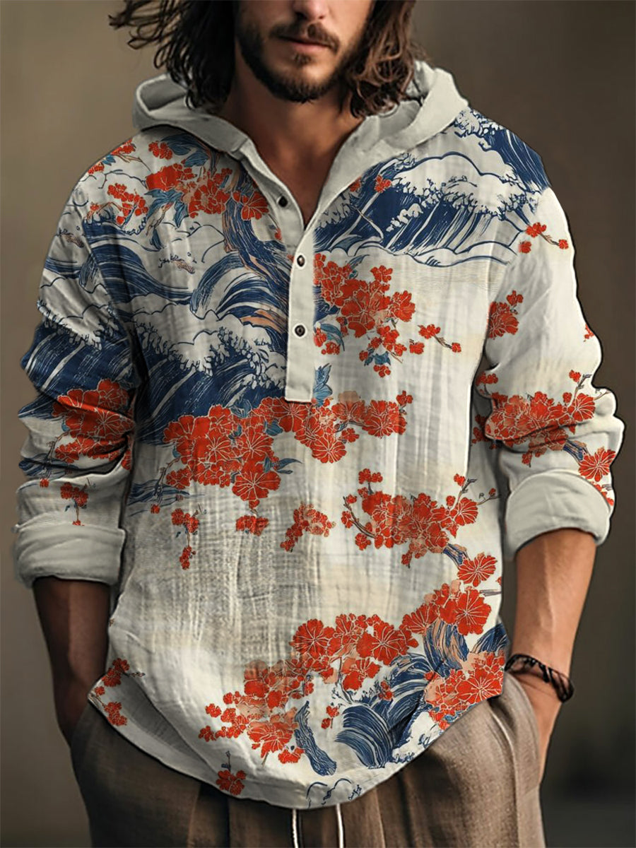 Japanische Männer Waves Kunstdruck Hoodie-Shirt