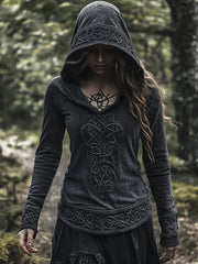 Frauen Viking Jacquard Keltischer Knoten Kunst mit Kapuze