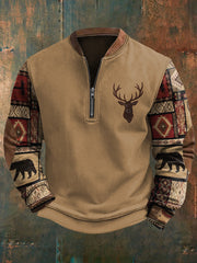 Herren Retro Western Print Casual Sweatshirt mit Reiß verschluss